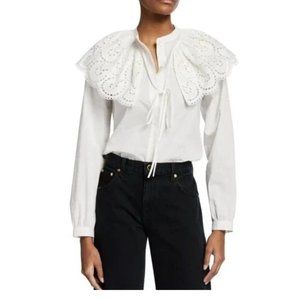 Rebecca Taylor Long Sleeve White Valerie Blouse Size XS Eyelet Overlay